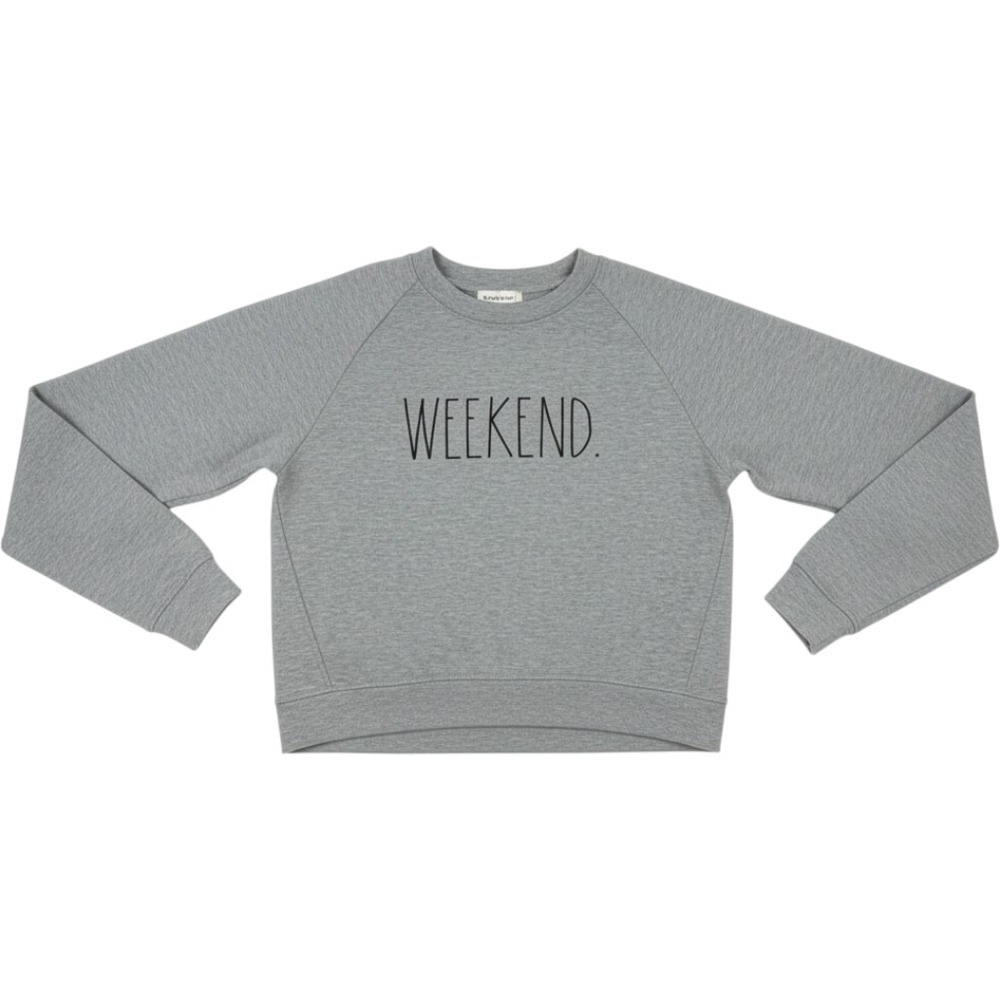 Rae Dunn Weekend Gray Raglan Sweatshirt Women Size Medium Fleece Pullover